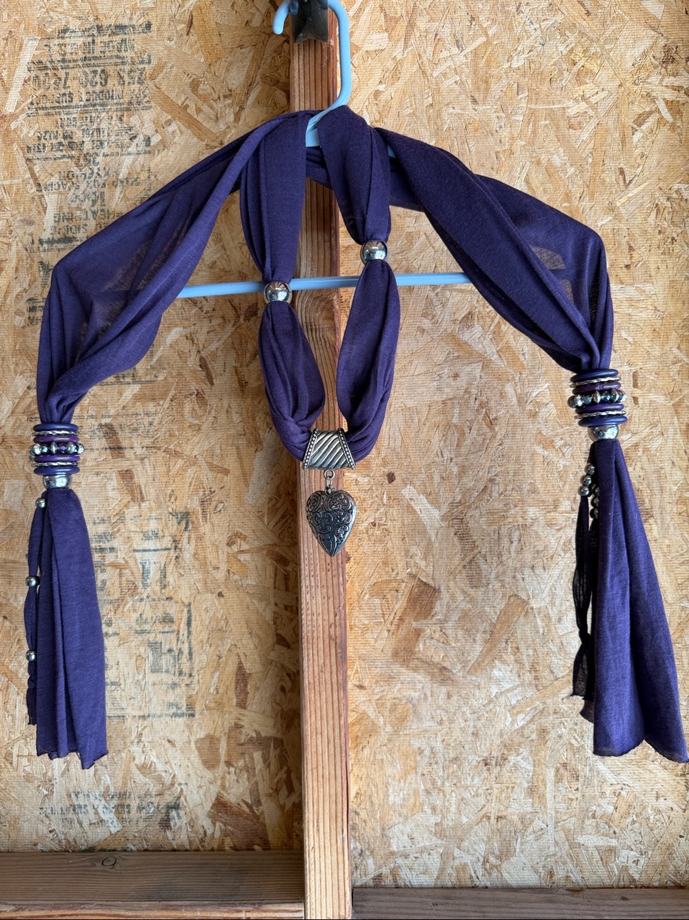 Purple Decorative Scarf Necklace with Heart Pendant